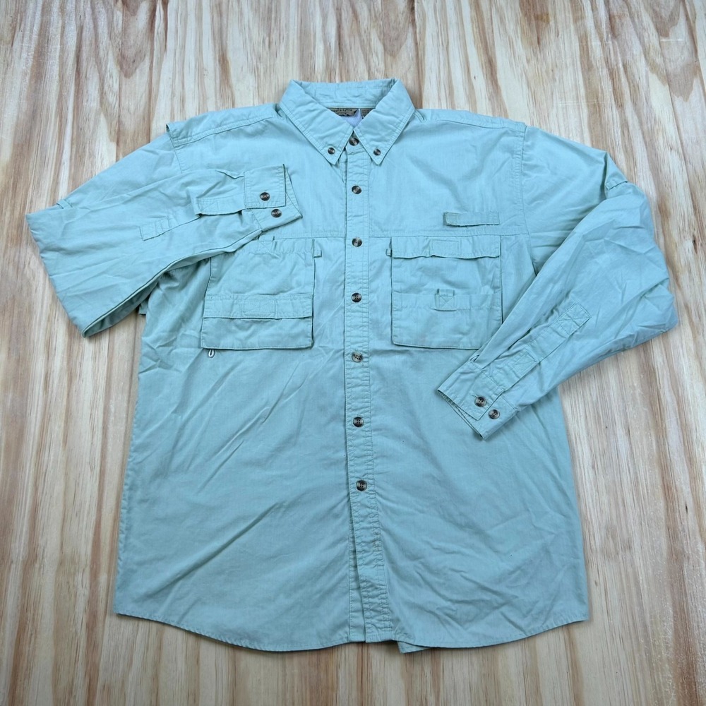 Rugged Earth Outfitters Fishing Shirt Mens Medium Green Vented Hiking Utility